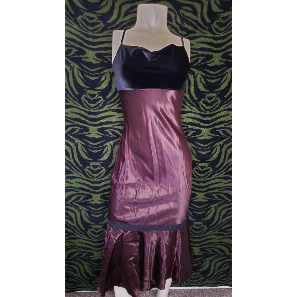 Black velvet and brown satin like maxi dress